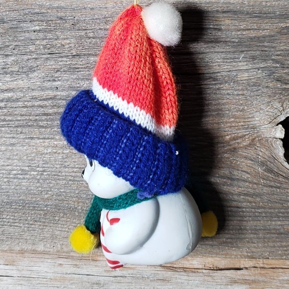 Snow Bells Snowman Bell Ornament - in Stocking Hat and Scarf - Porcelain - Picture 3 of 8
